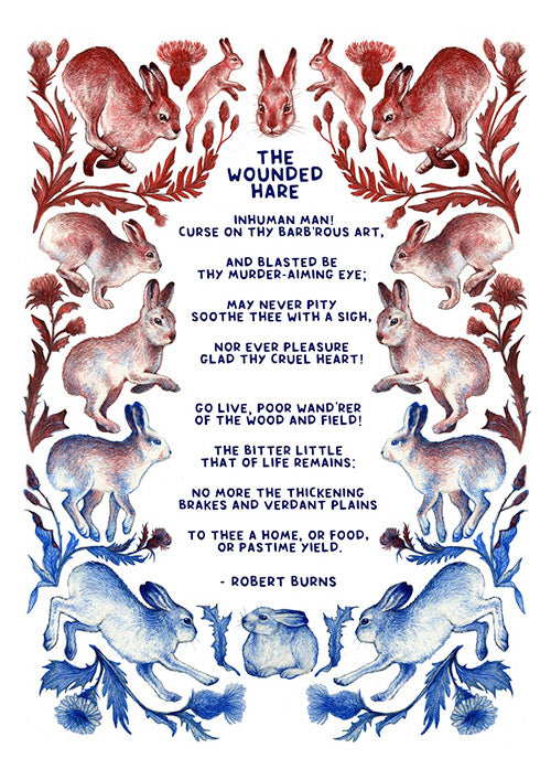A print containing the first two verses of Burns’s famous poem 'The Wounded Hare'.